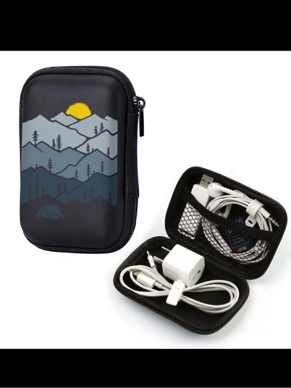 Mountain Tent Camping Scene Zippered Compact Case